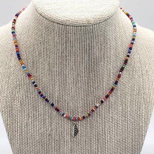 Colorful Seed Glass Bead Necklace Choker Leaf